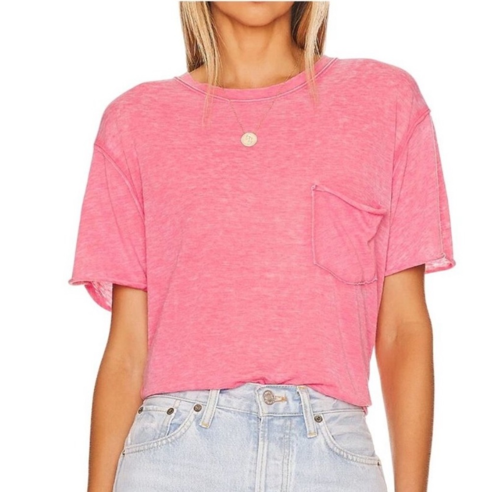 FREE PEOPLE WE THE FREE BELLA TEE PINK SPICED CORAL TEE SHIRT TOP OVERSI… - Picture 15 of 16